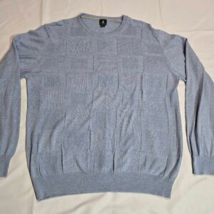 ROBERT TALBOTT ITALY 100% COTTON LIGHT SWEATER PULLOVER BLUE SQUARES MENS LARGE